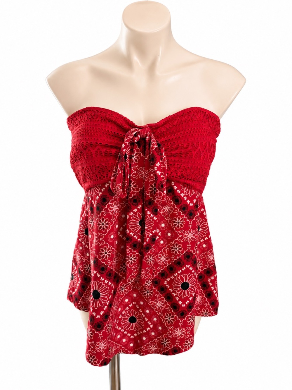 💥3/$15 Strapless Red Floral Bandeau Swim Top